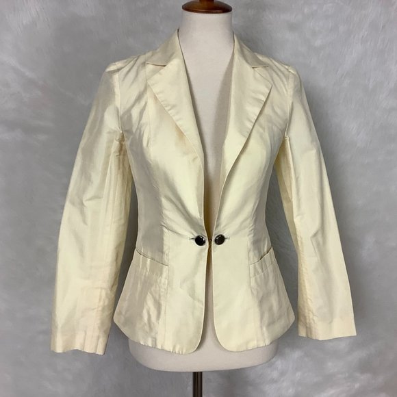 Jason Wu Pale Yellow Silk & Cotton French Button Lightweight Blazer Jacket 4 - Picture 1 of 7